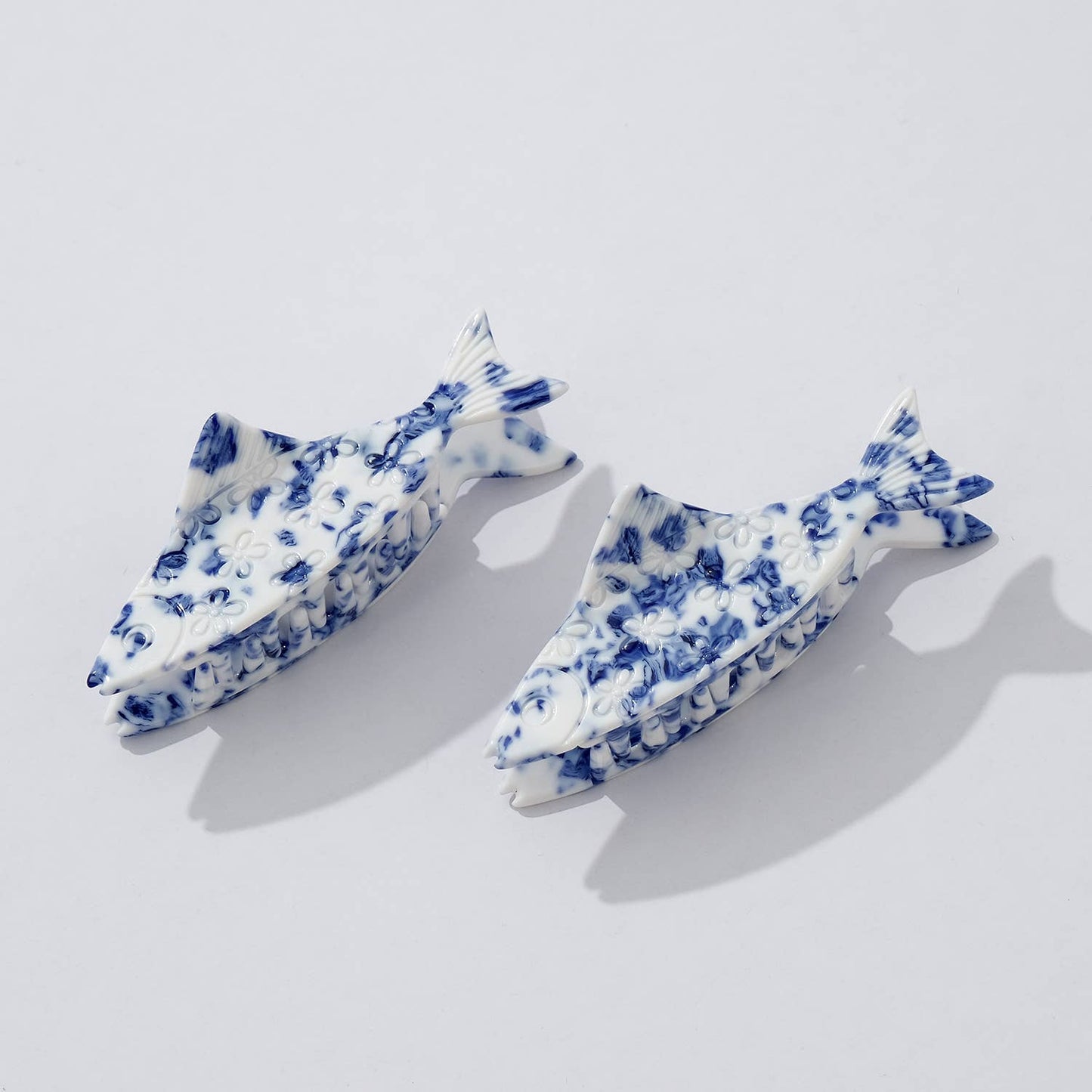 Coastal Blue Floral Fish Claw Clip