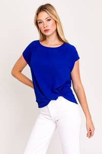 Solid Tee w/Front Knot Detail