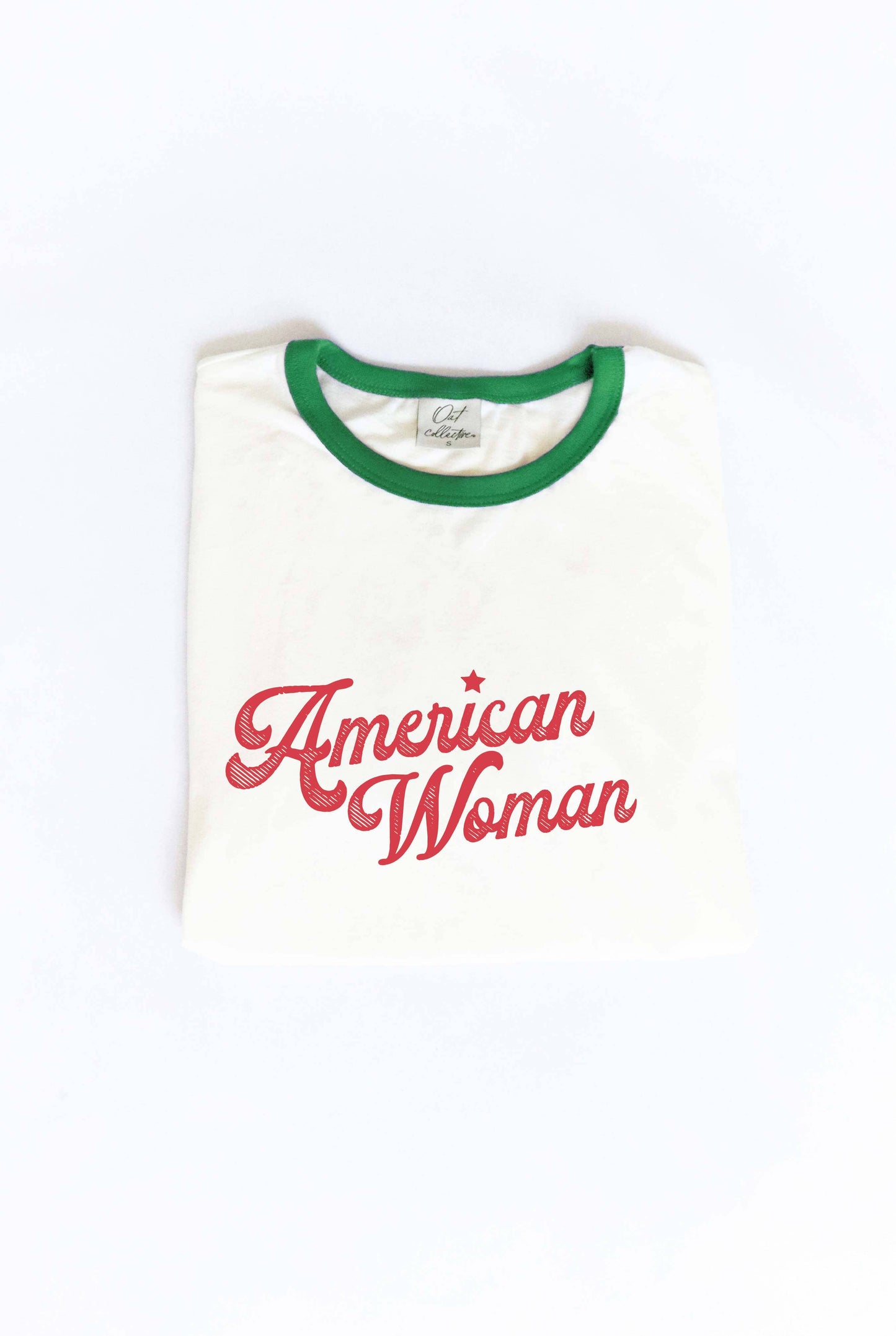 AMERICAN WOMAN Ringer Graphic T-Shirt