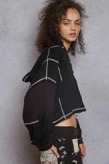 Balloon sleeve semi cropped knit top