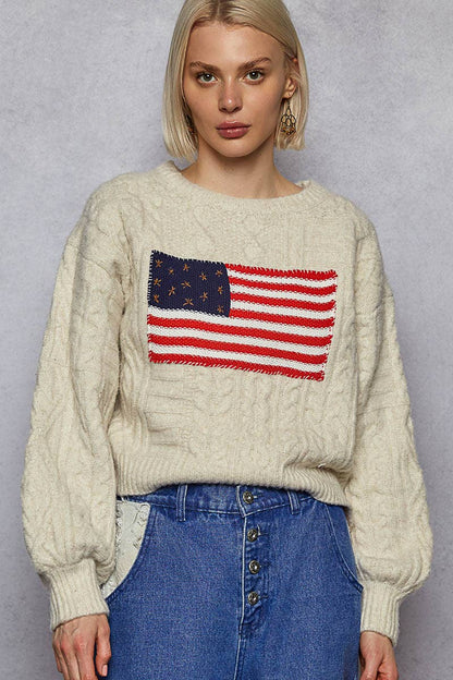 USA flag contrast stitch detail sweater