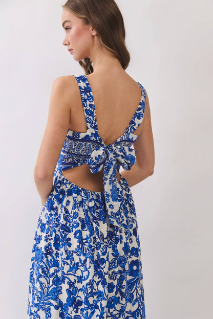 Floral Print Tie Back Midi Dress