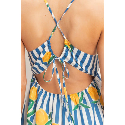 Striped Lemon Print Midi Dress