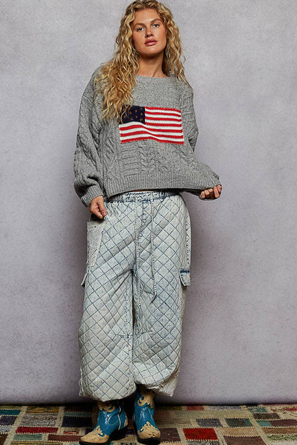USA flag contrast stitch detail sweater