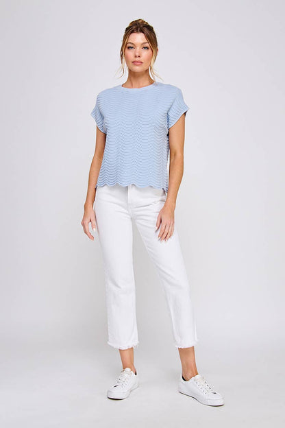 Scallop pattern relaxed knit top