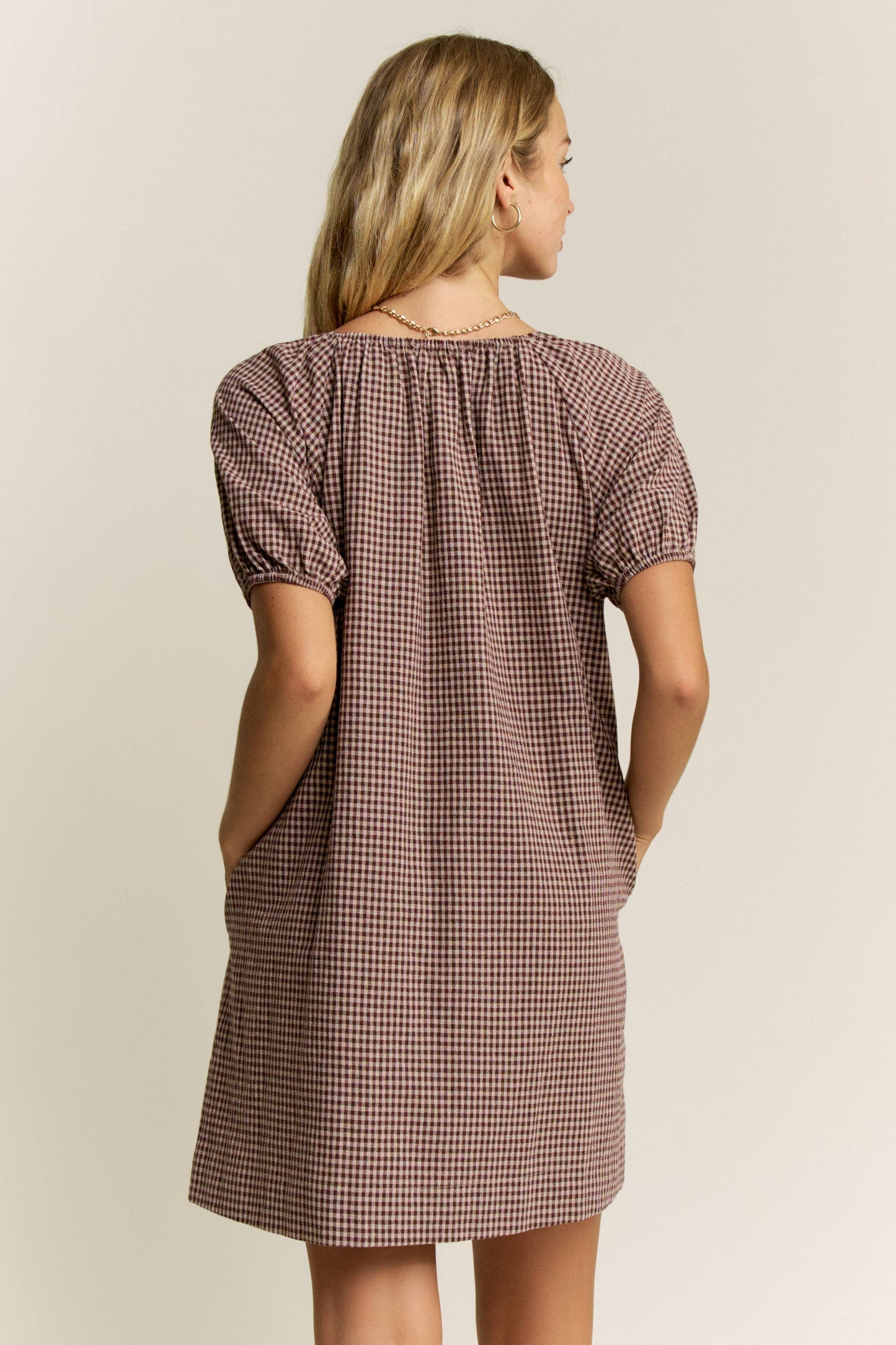 Gingham Puff Sleeve Dress