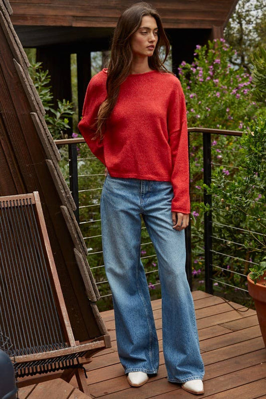 Rolled Round Neck Knit Sweater