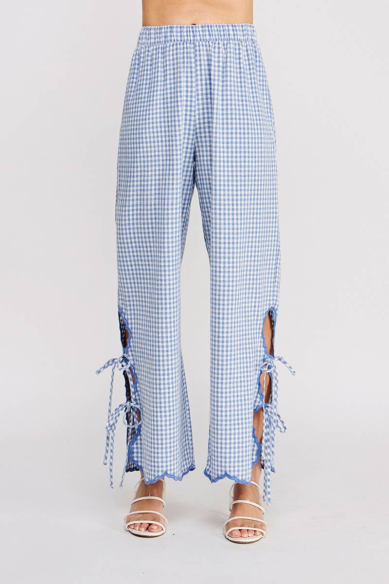 Woven Gingham Elastic Waist Pant