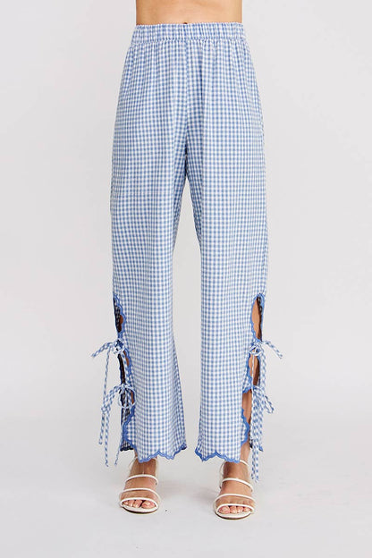 Woven Gingham Elastic Waist Pant