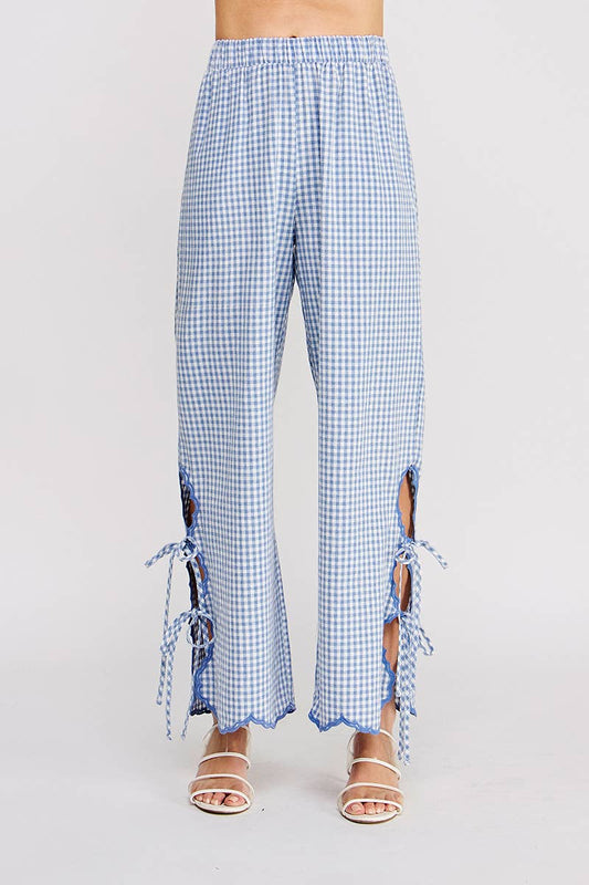 Woven Gingham Elastic Waist Pant