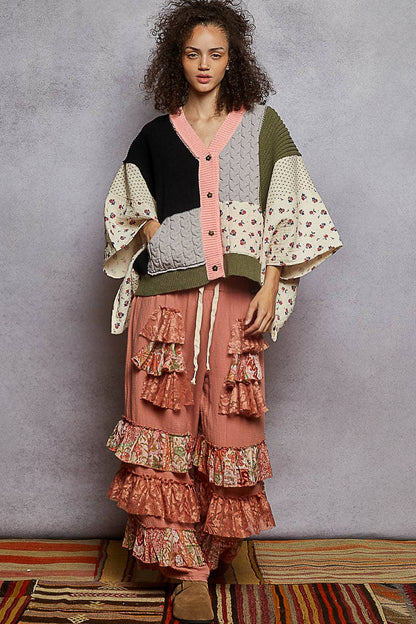 V-Neck Floral Chenille Cardigan