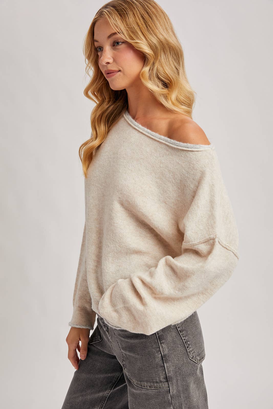 Boat Neck Rolled Trim Sweater