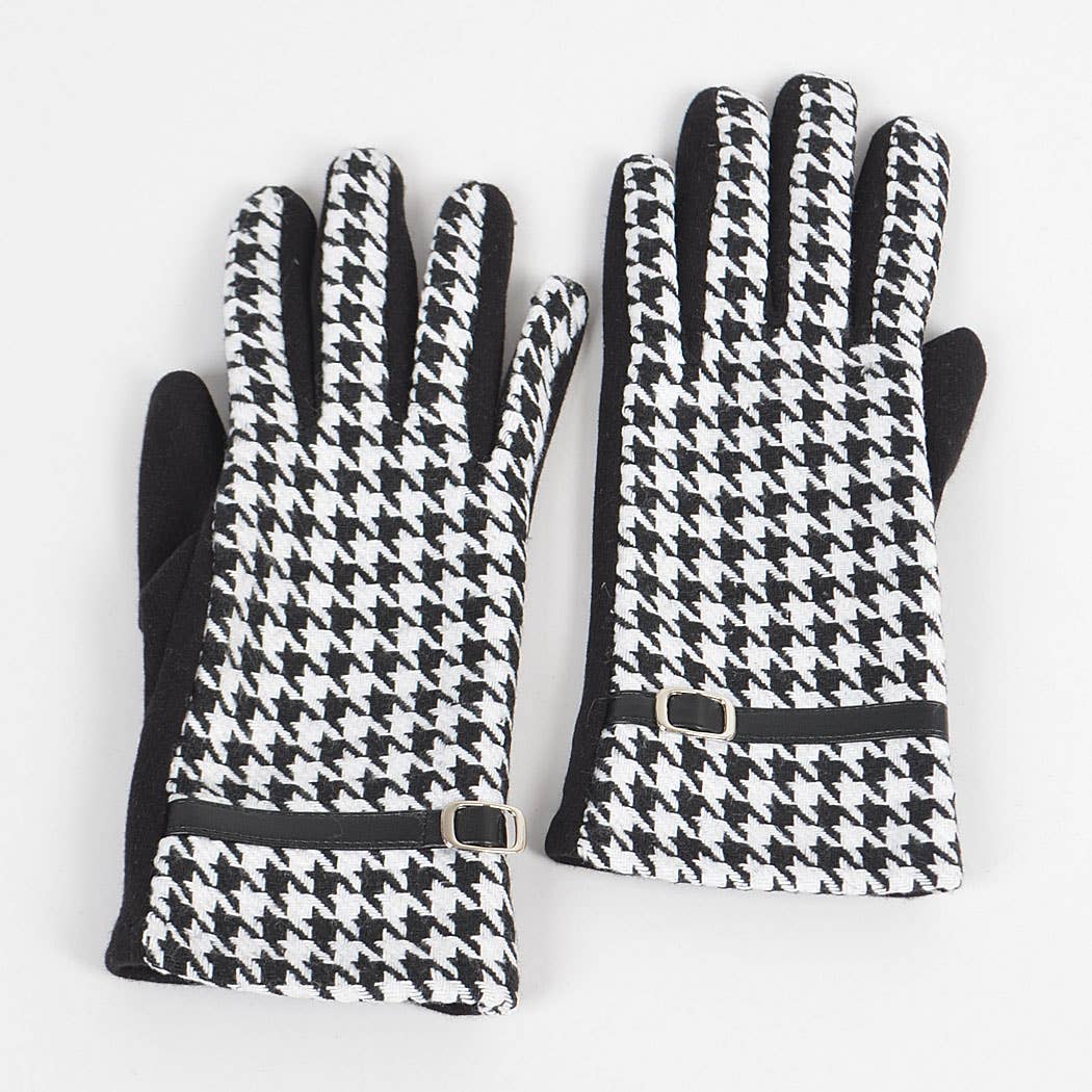 Houndstooth Print Gloves