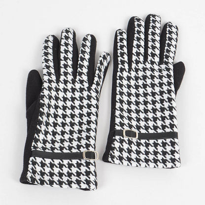 Houndstooth Print Gloves