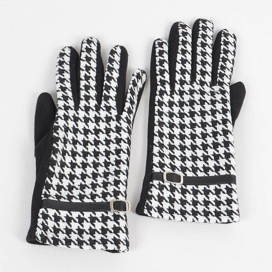 Houndstooth Print Gloves
