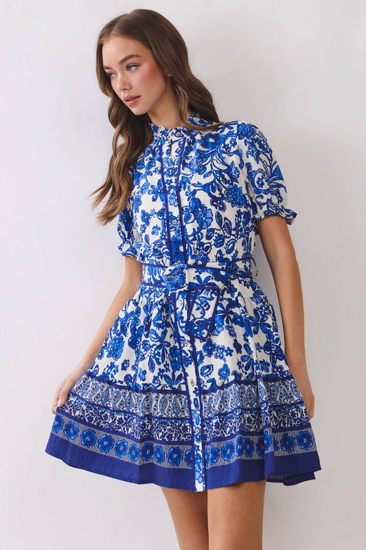 Floral Print Mini Shirt Dress