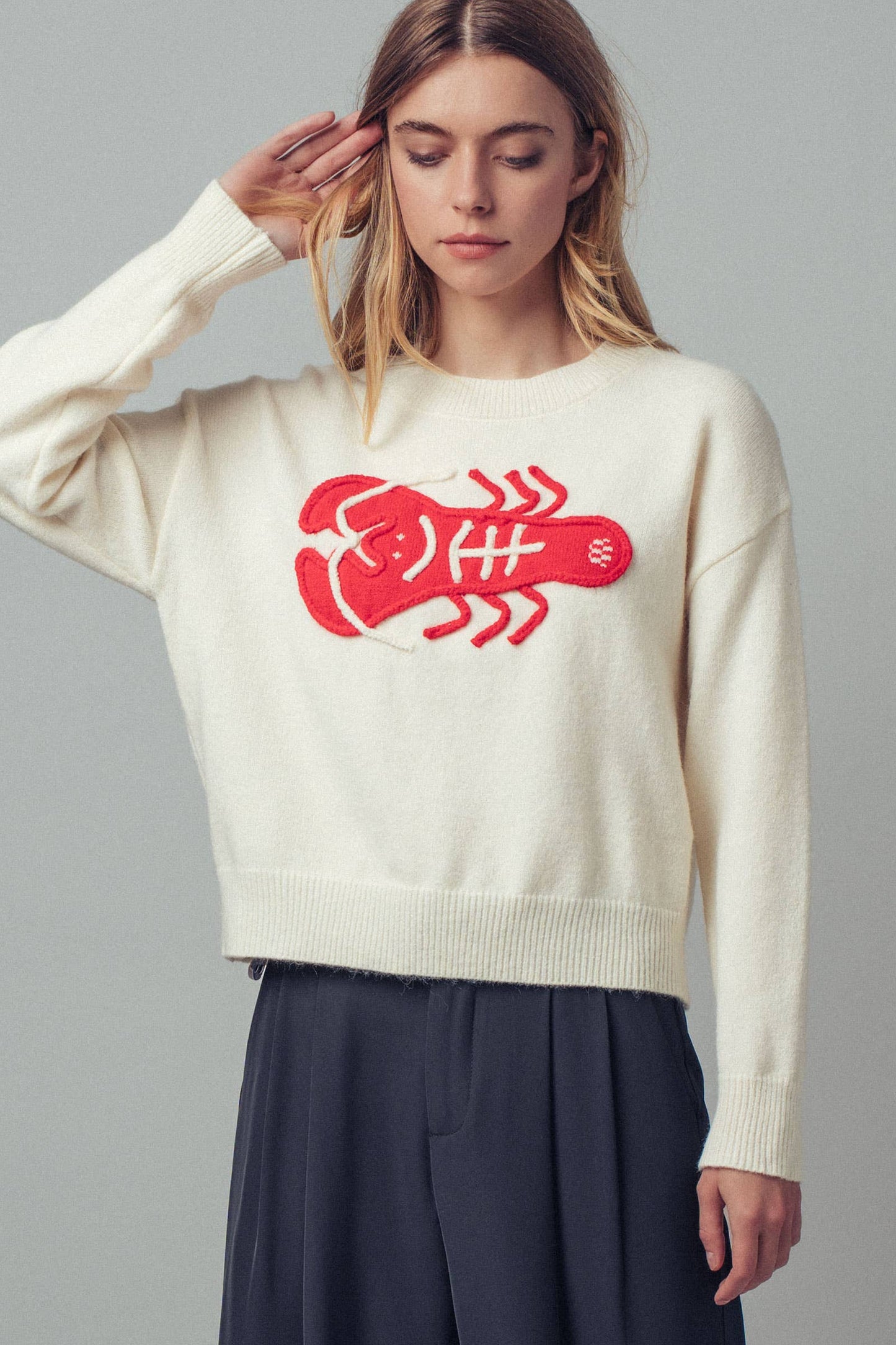 Embroidered Red Lobster Sweater
