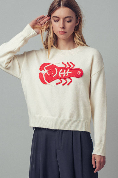 Embroidered Red Lobster Sweater