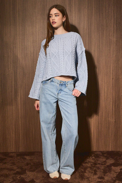 Oversized Crop Cable Knit Sweater