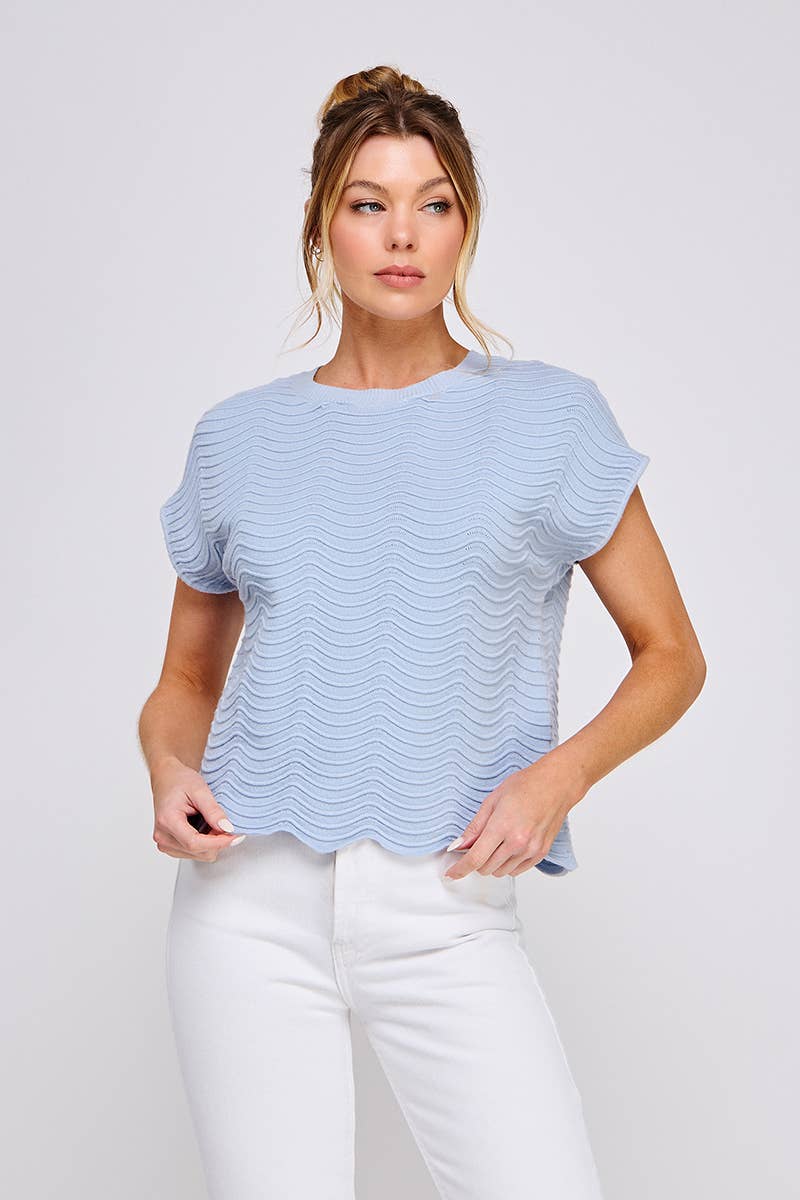 Scallop pattern relaxed knit top