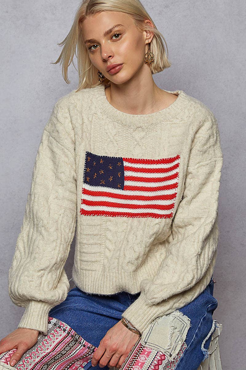 USA flag contrast stitch detail sweater
