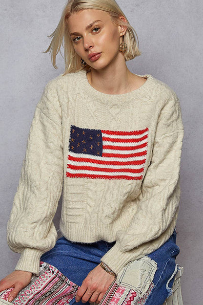 USA flag contrast stitch detail sweater