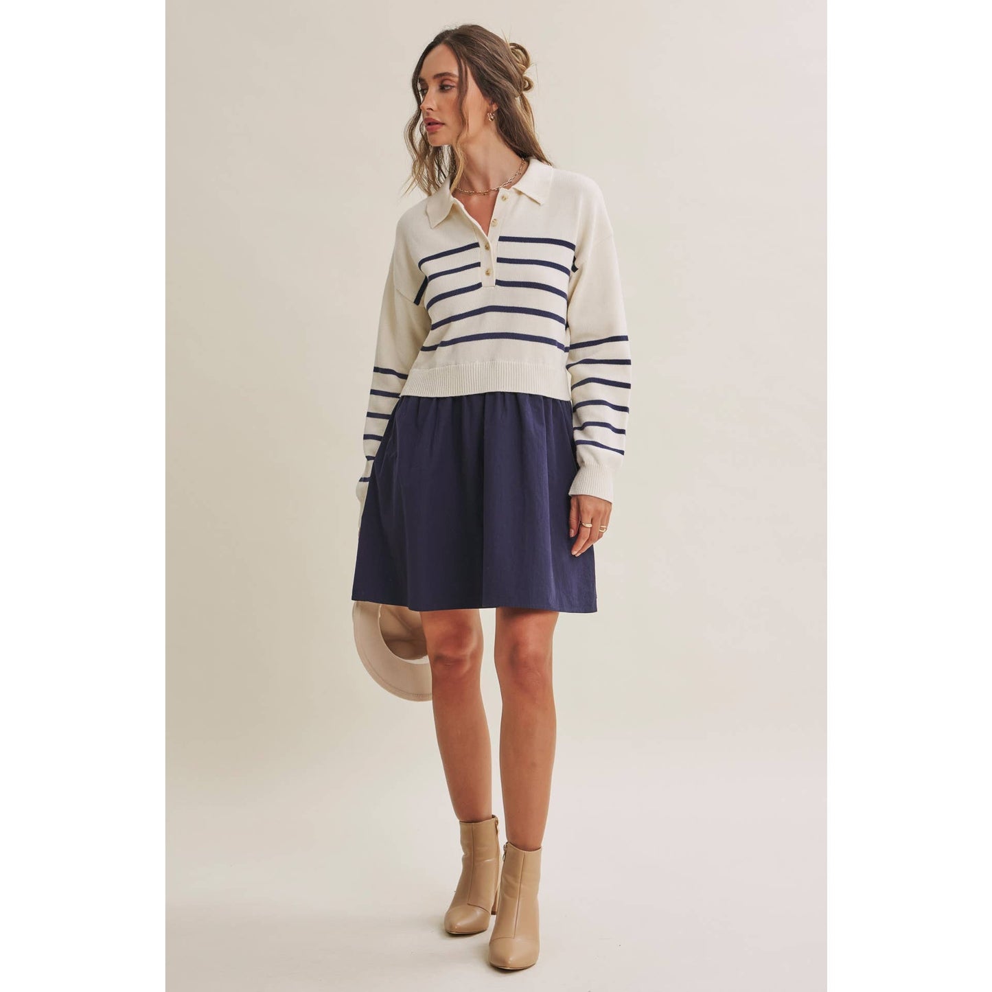 Striped Polo Sweater Mini Dress
