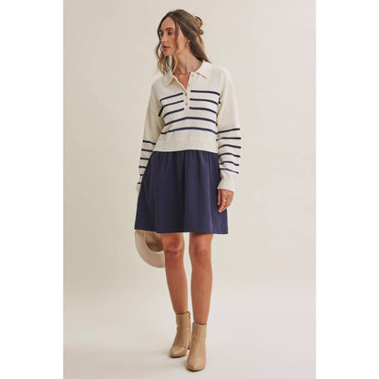 Striped Polo Sweater Mini Dress
