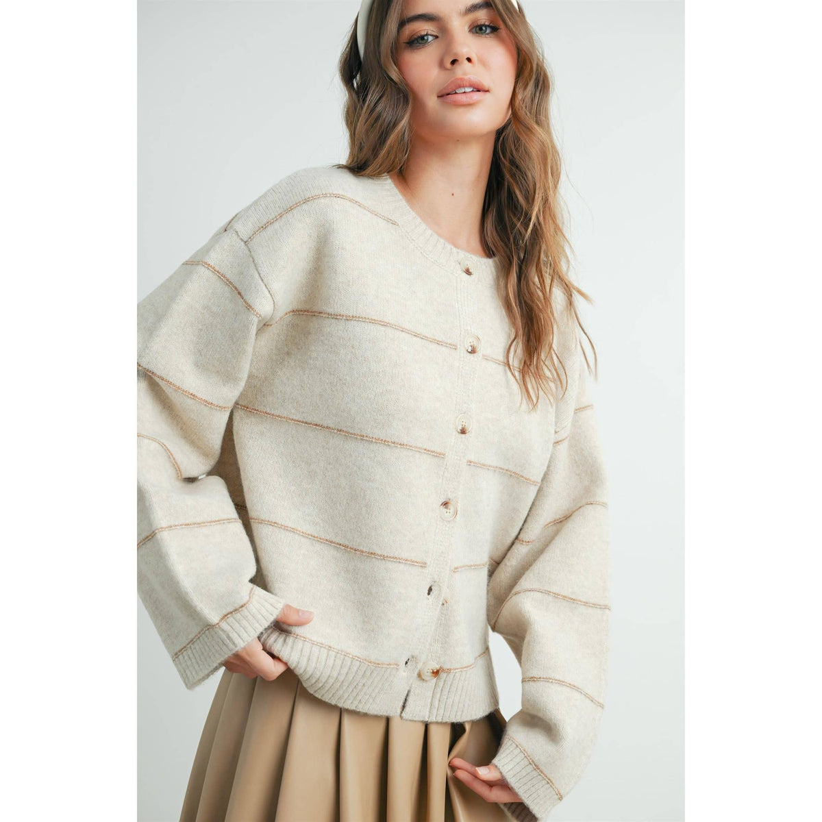 Button Front Striped Cardigan