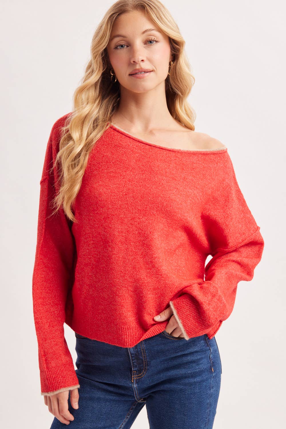 Boat Neck Rolled Trim Sweater