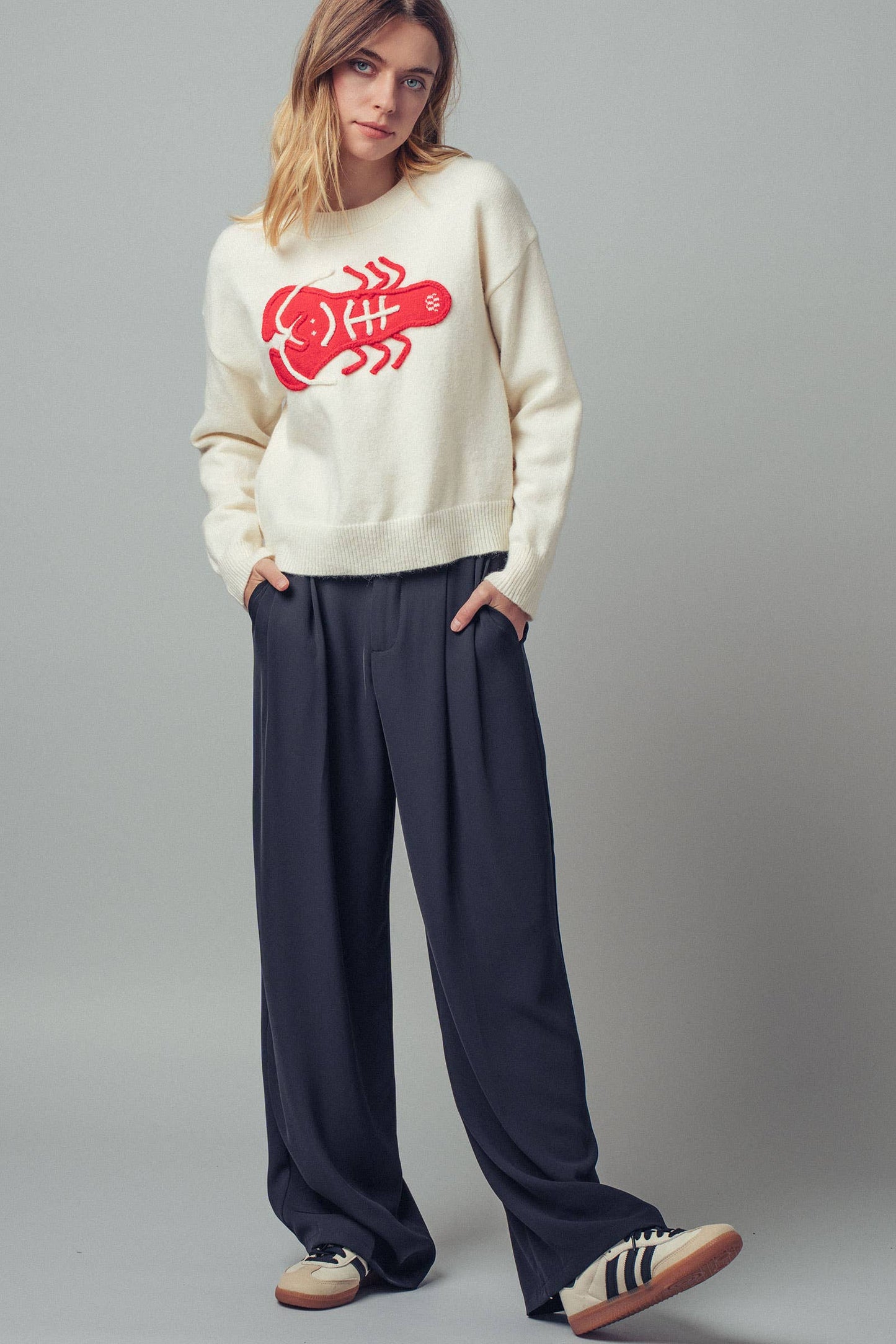 Embroidered Red Lobster Sweater