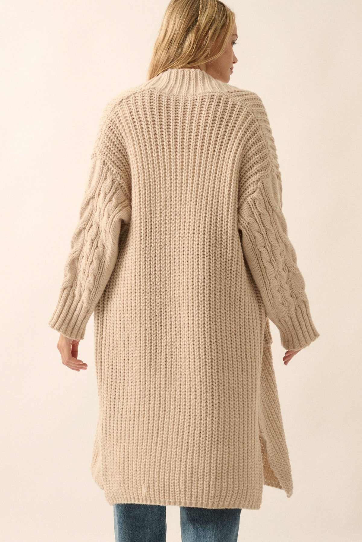 Rib Knit Cable Knit Cardigan