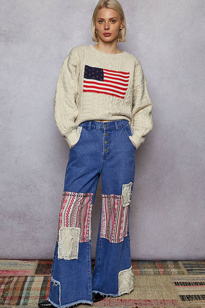 USA flag contrast stitch detail sweater