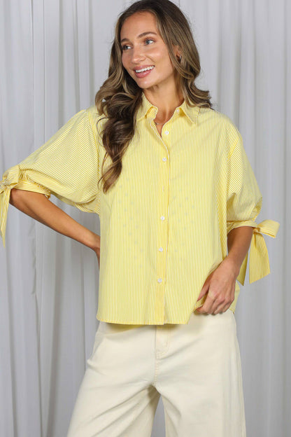 Bow Tie Accent SS Stripe Blouse