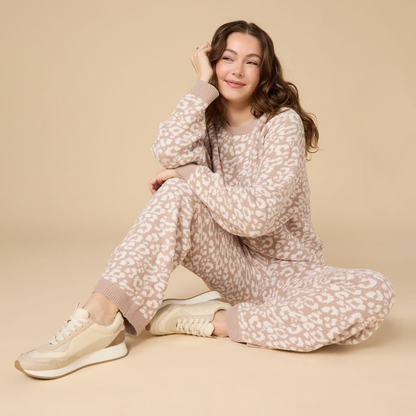 Leopard Print Crew Neck Lounge Set