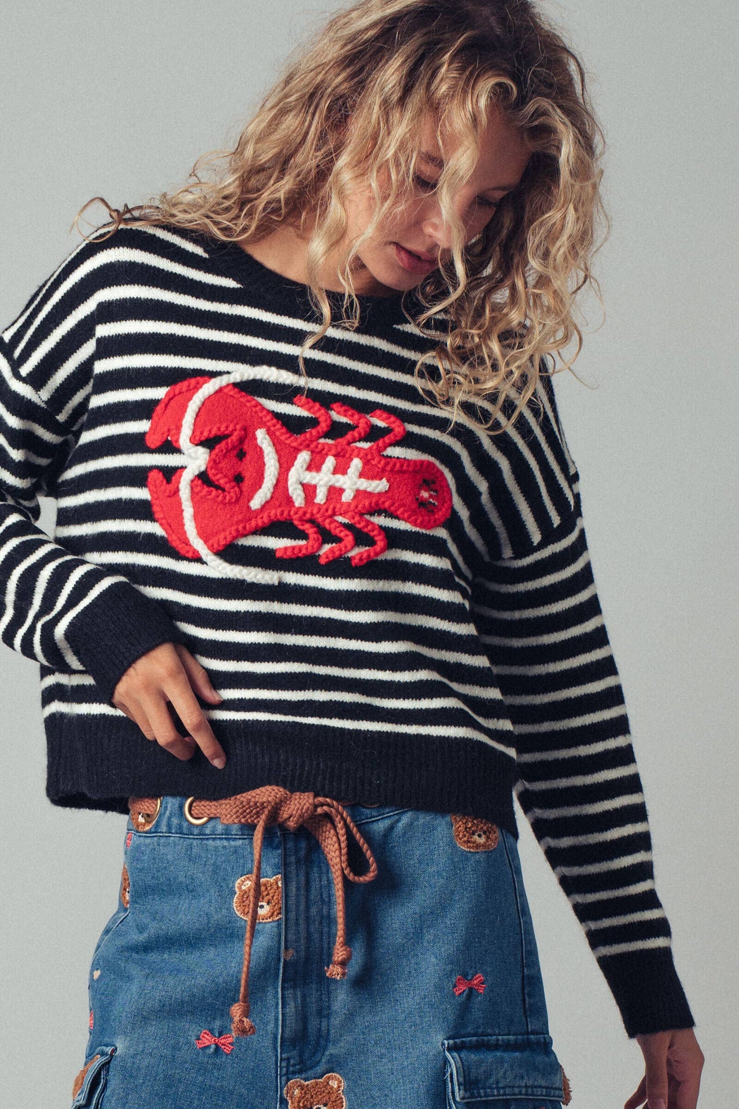 Embroidered Red Lobster Sweater