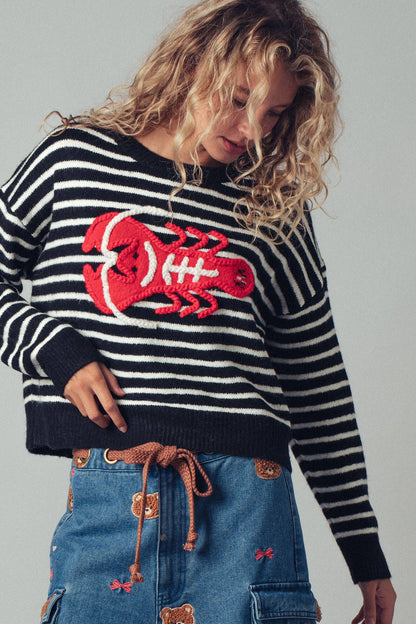 Embroidered Red Lobster Sweater