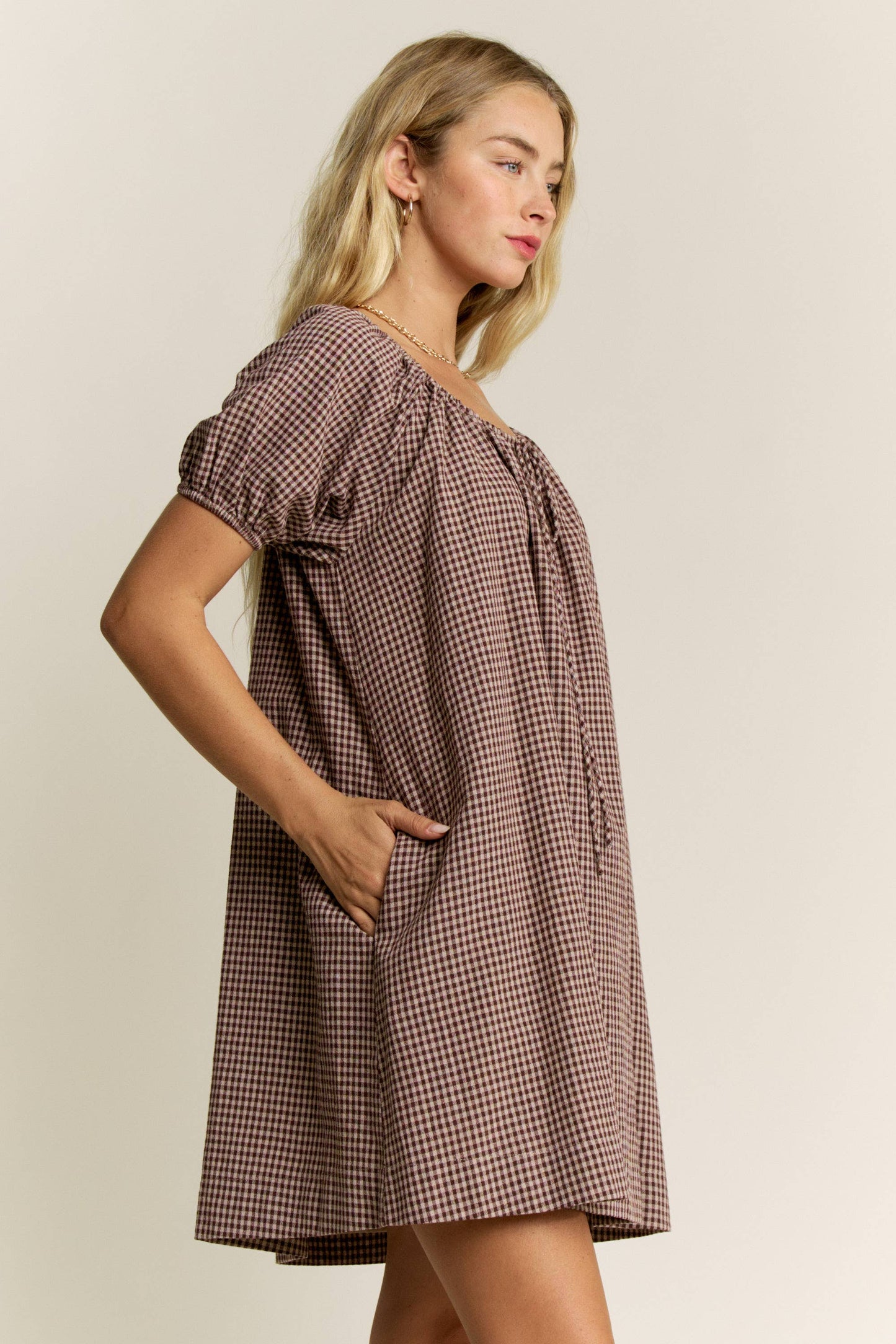 Gingham Puff Sleeve Dress