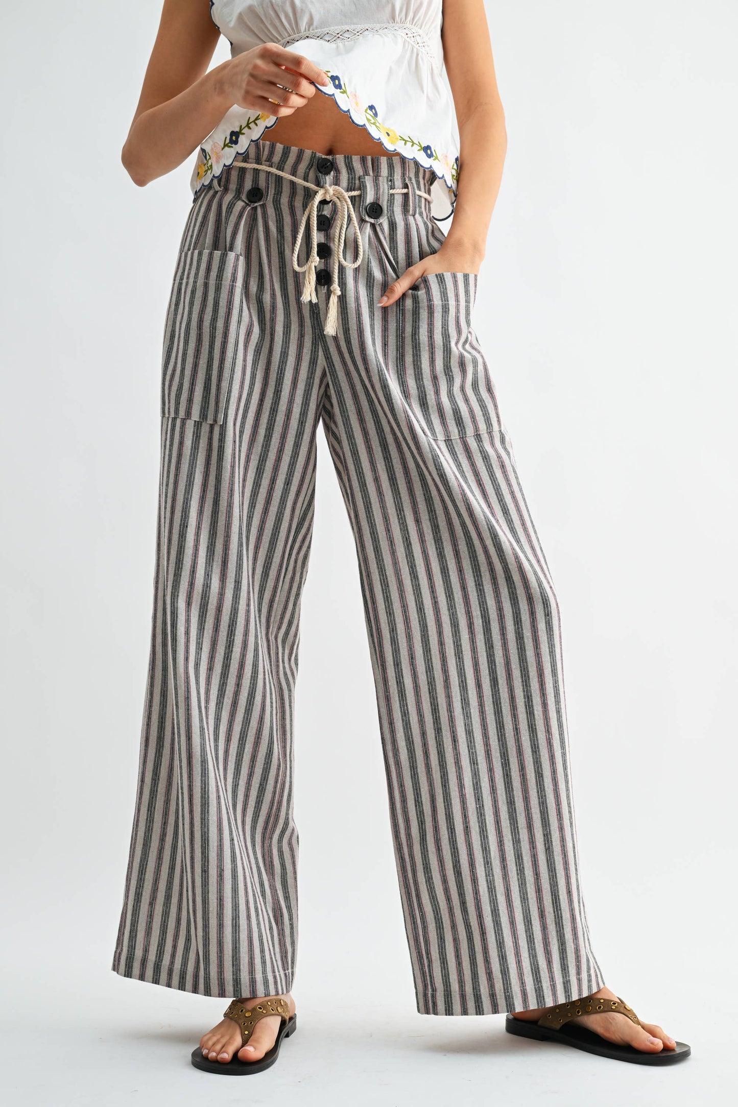 Striped Linen-Blend WL Pant