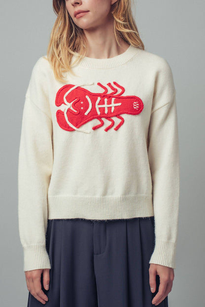 Embroidered Red Lobster Sweater
