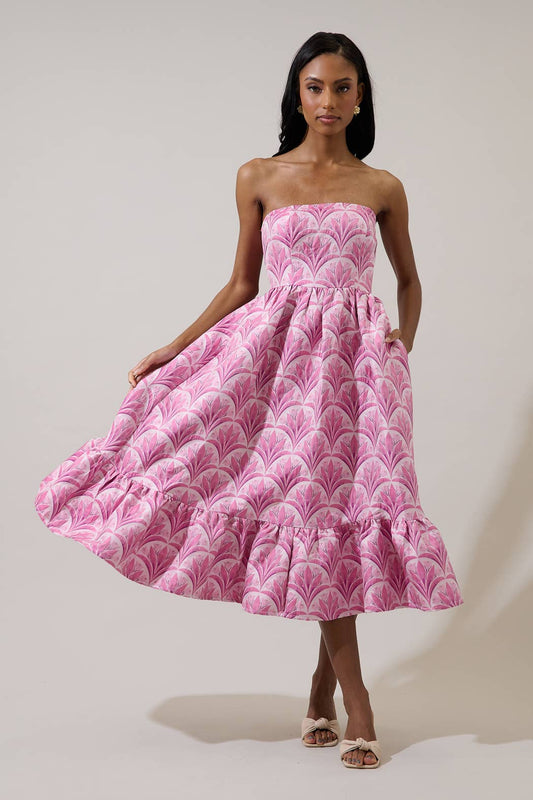 Aurra Jacquard Strapless Midi Dress