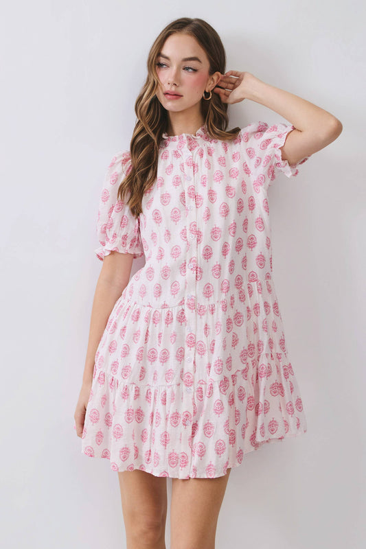 Floral Print Puff Sleeve Mini Dress