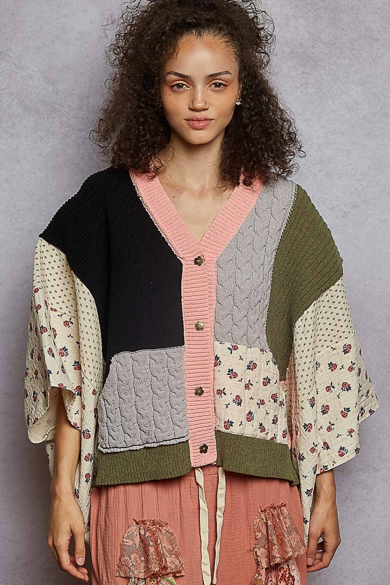 V-Neck Floral Chenille Cardigan