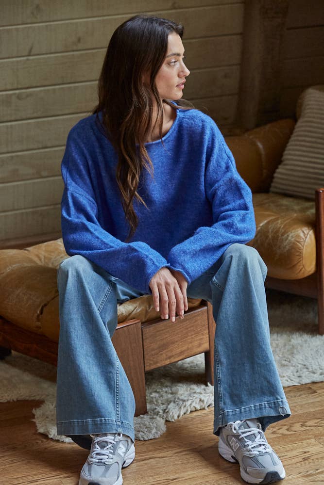 Rolled Round Neck Knit Sweater