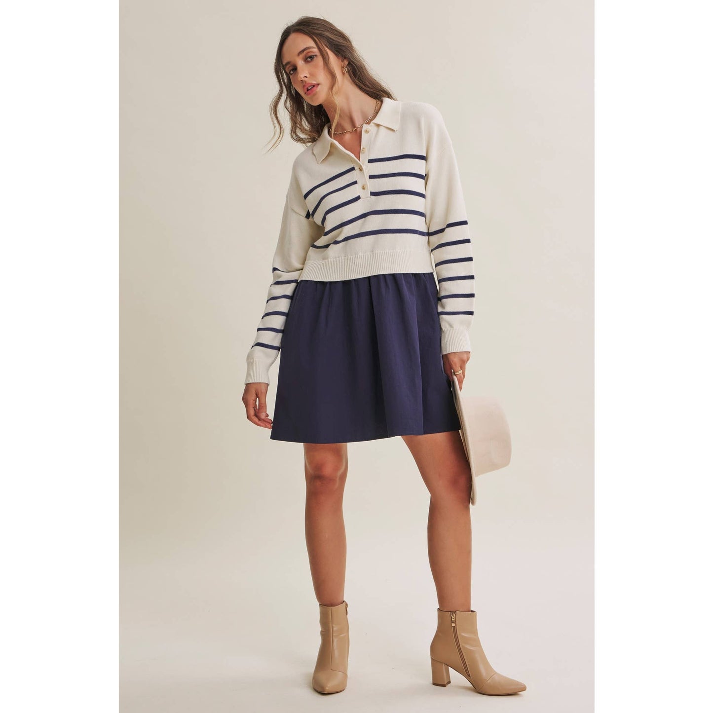 Striped Polo Sweater Mini Dress