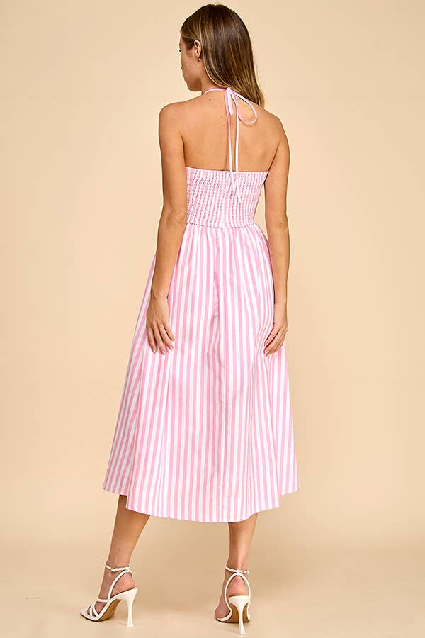Scalloped halter neckline midi dress