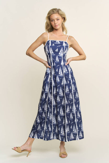 Printed Piping Maxi Dress