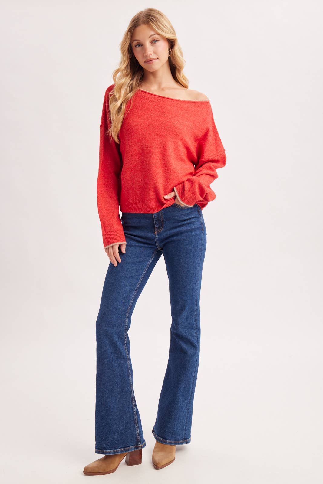 Boat Neck Rolled Trim Sweater
