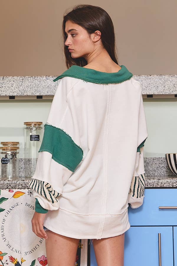 French Terry Knit Colorblock Top