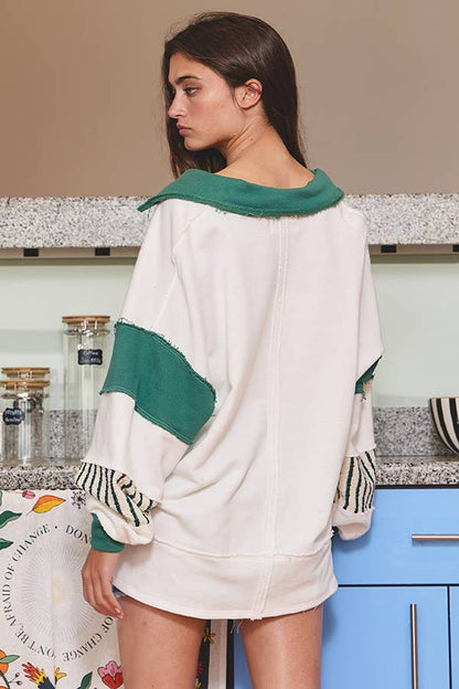 French Terry Knit Colorblock Top